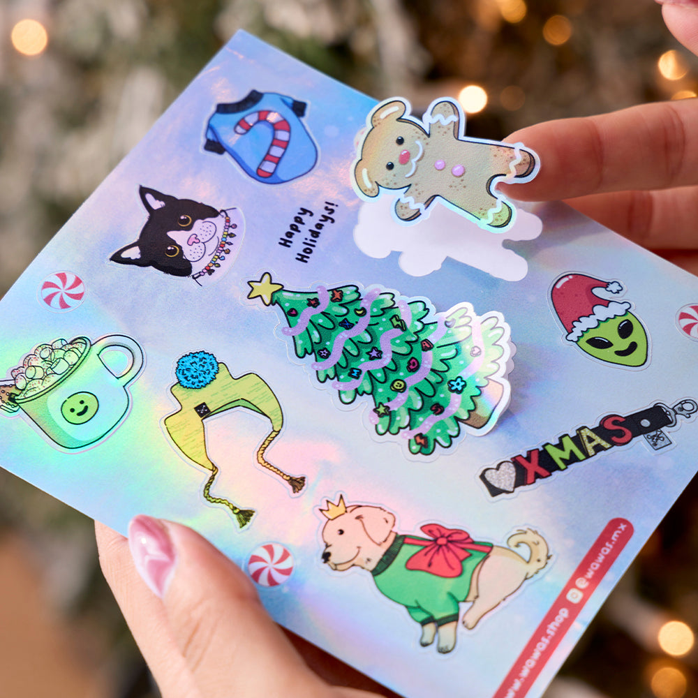 STICKERS NAVIDEÑOS HOLOGRÁFICOS (11x13 cm)