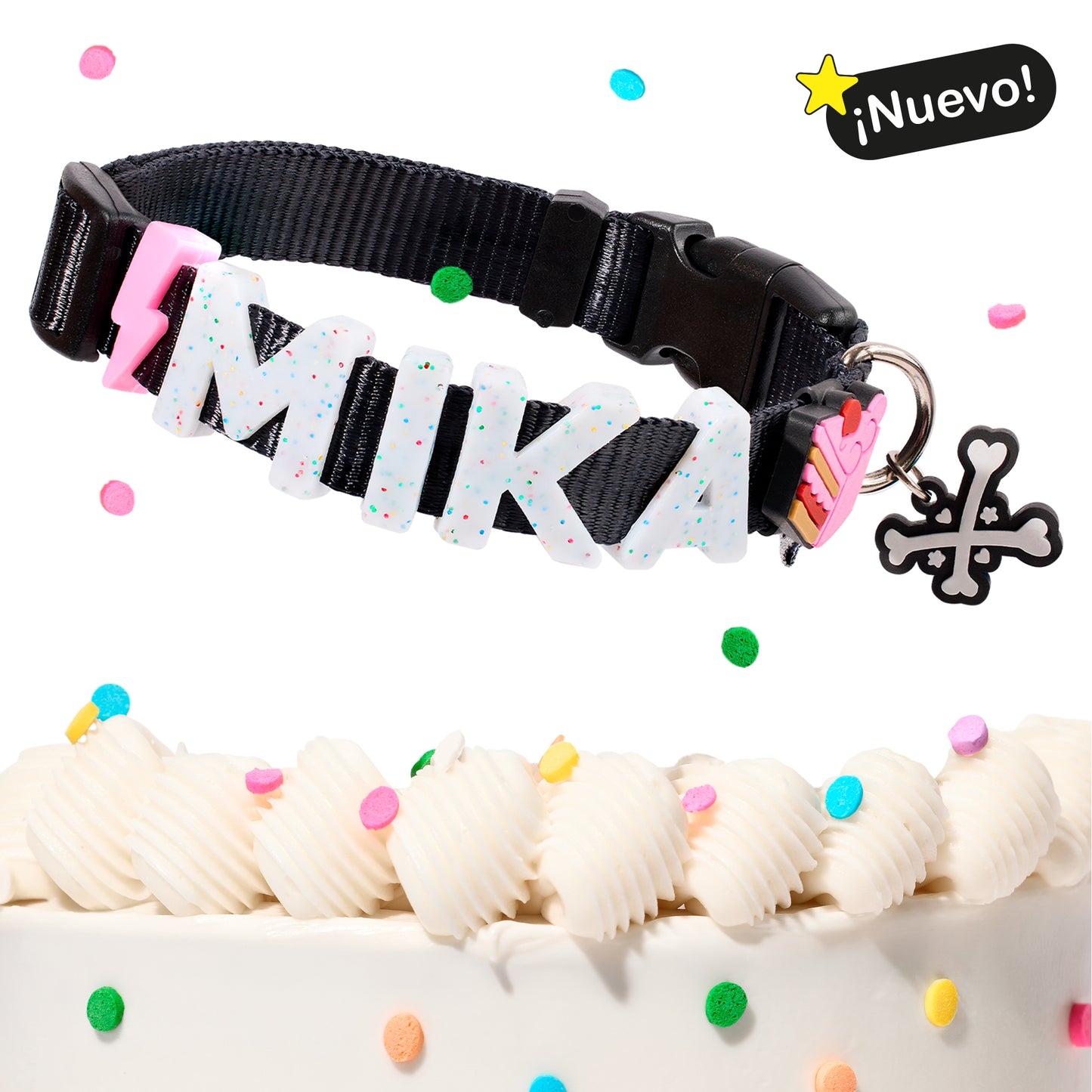 COLLAR PARA MASCOTAS FUNFETTI 🎂 DE CHARMS